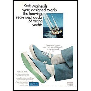 1965 Keds Mainsails Boat Shoes Vintage Print Ad Sailboat Yacht Ship Wall Art